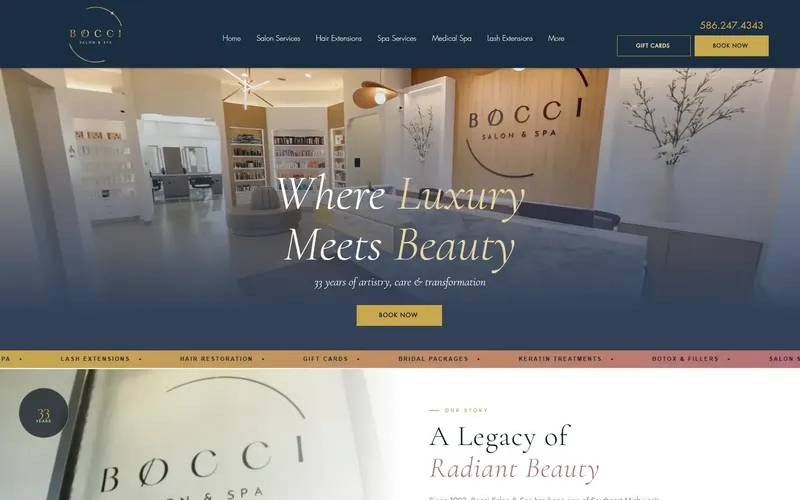 The Bocci Salon & Spa website