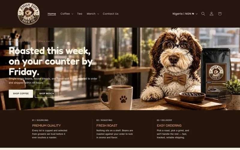 The Ziggy Zoo Brew Co website