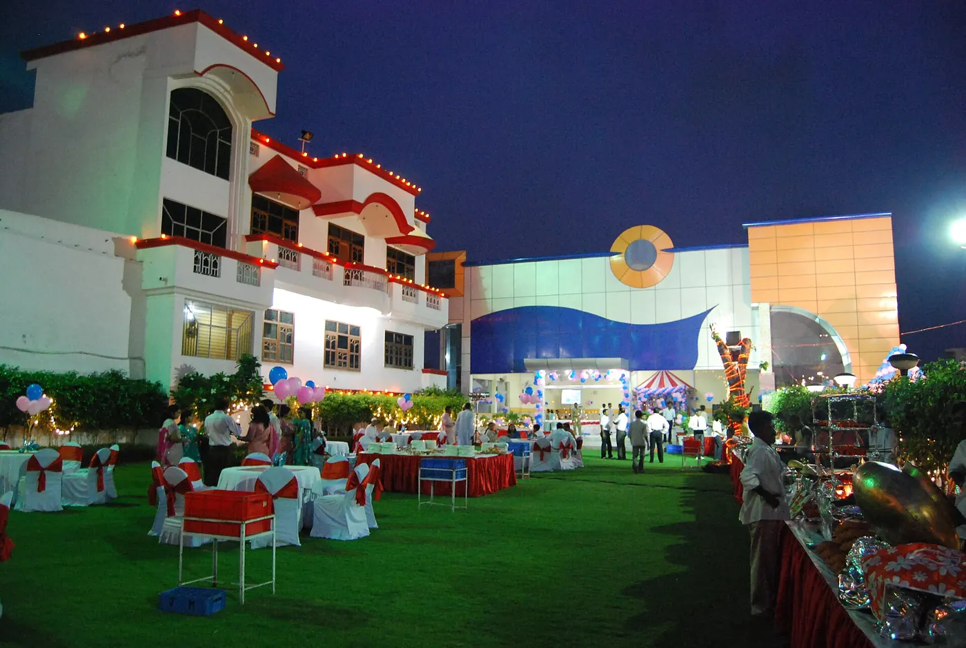 A garden venue set up for an outdoor event