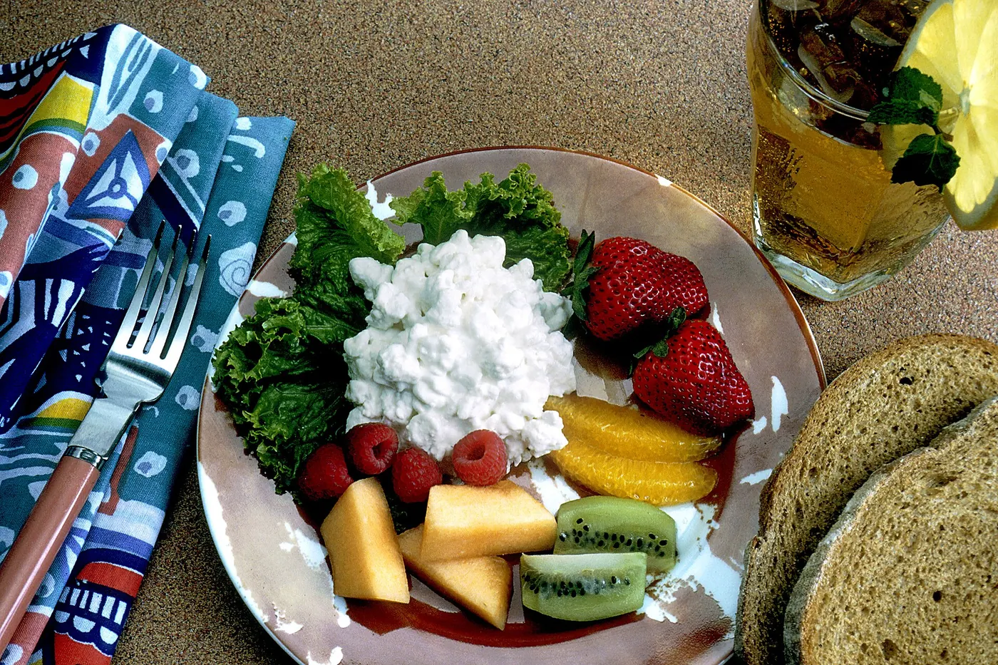 A healthy plate with fruit and fresh food