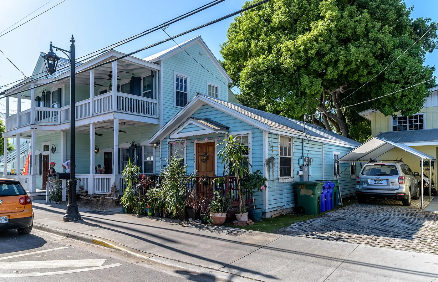 A painted family house on a sunny street