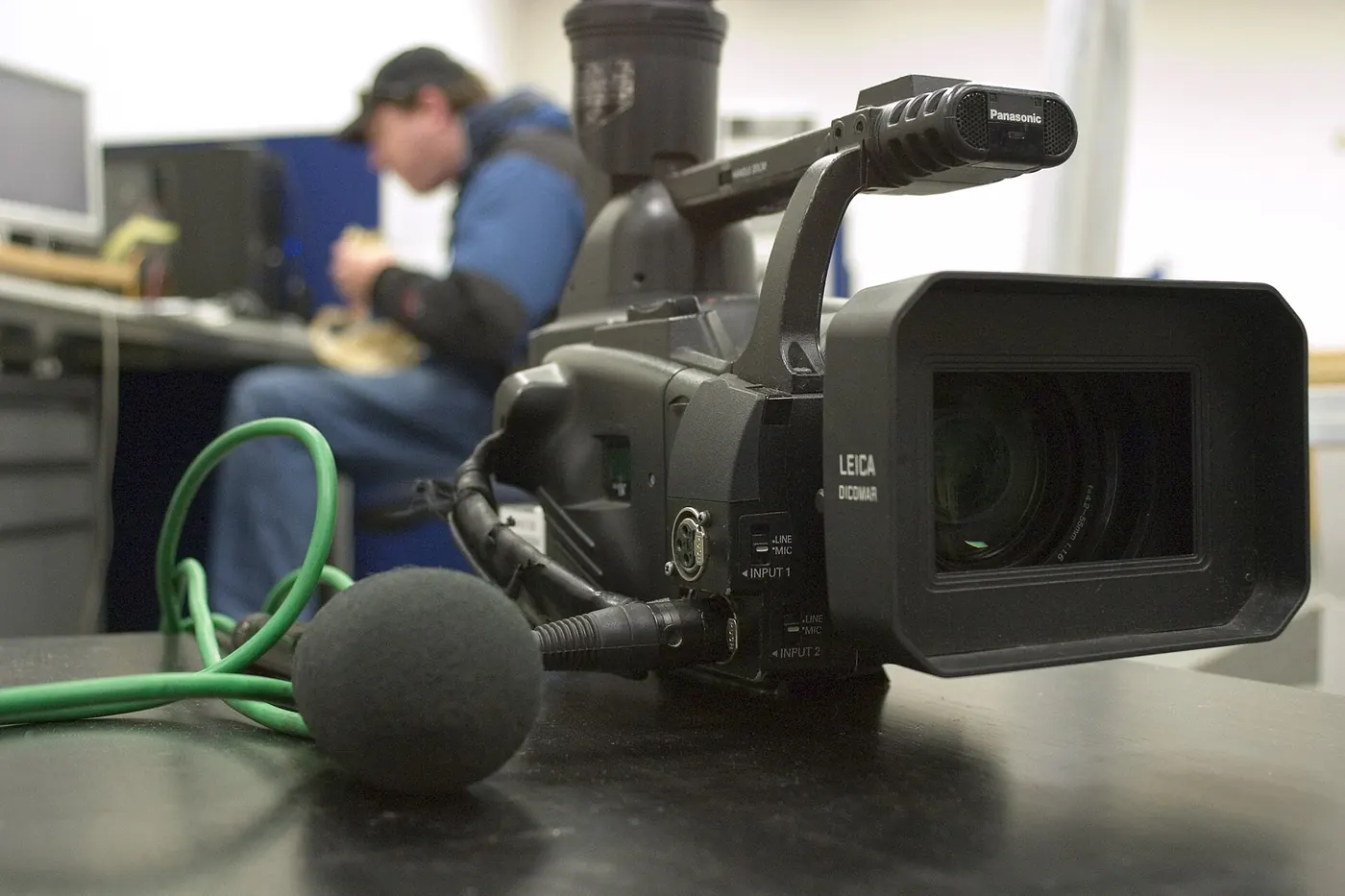A professional video camera set up for an interview