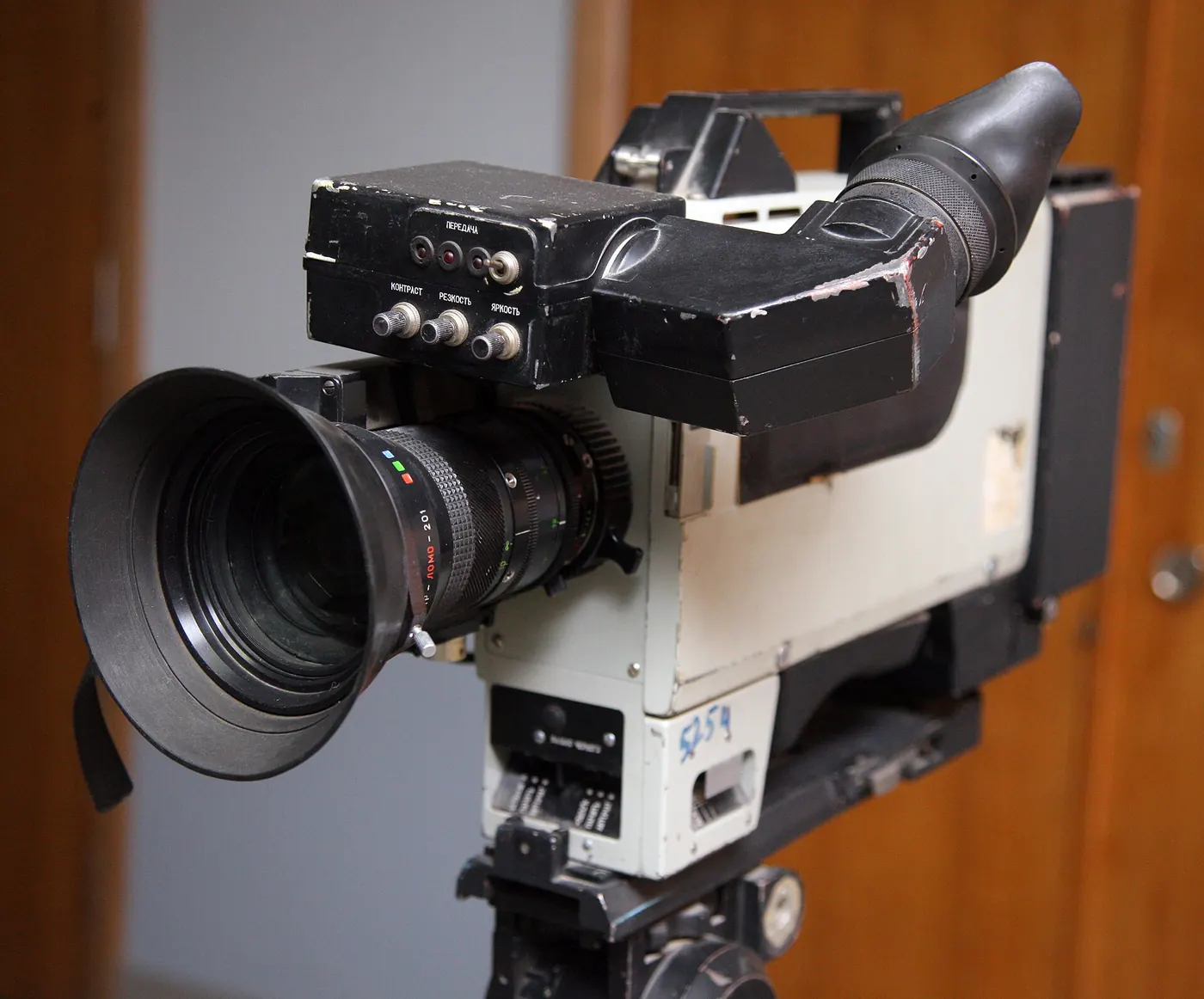 A broadcast camera with a large lens